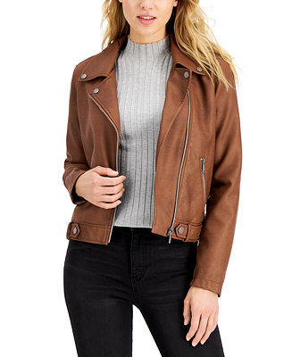 CoffeeShop Juniors' Faux-Leather Moto Jacket, Created for Macy's & Reviews - Coats & Jackets - Wo... | Macys (US)