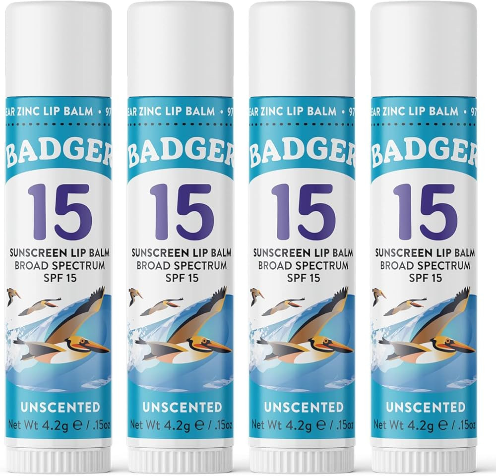 Amazon.com : Badger Mineral Sunscreen Lip Balm SPF 15, Reef Safe, Zinc Oxide, Unscented, Travel S... | Amazon (US)