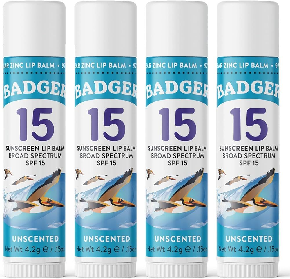 Badger Sunscreen Lip Balm SPF 15, Organic Mineral Sunscreen SPF Lip Balm with Zinc Oxide, Reef Fr... | Amazon (US)