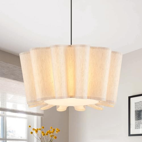 VILUXY Modern Fabric Pendant Light 23.6’’ Large Chandelier with Linen Flower Lampshade 3-Light Dining Room Light Fixture Farmhouse Hanging Ceiling Chandelier for Bedroom Kitchen Living Room Foyer | Amazon (US)