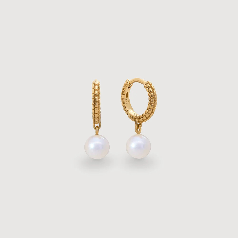 Gold Heirloom Round Pearl Huggie Earrings Pearl | Monica Vinader (US)