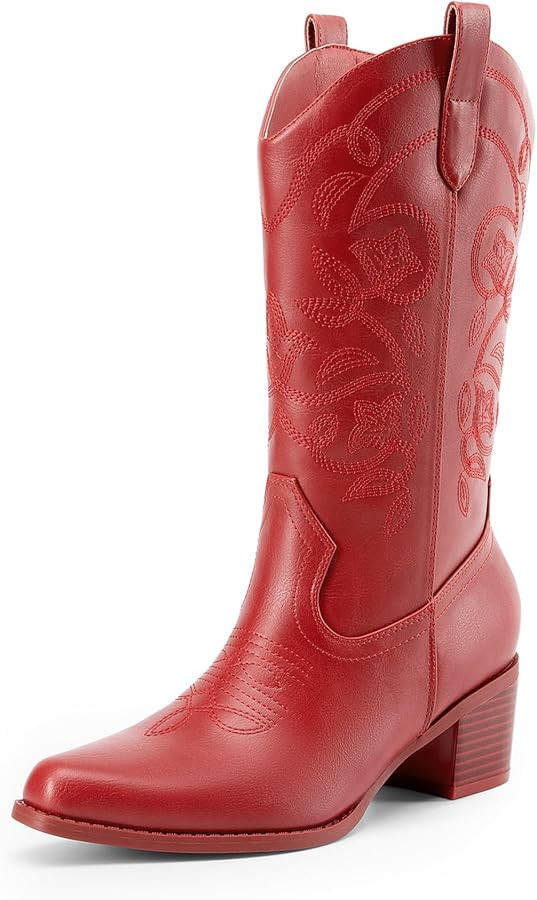 DREAM PAIRS Cowboy Boots for Women Cowgirl Western Boots Fashion Embroidery Stitched Chunky Heel ... | Amazon (US)