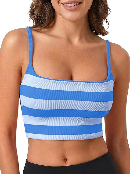 Aoysky Womens Striped Square Neck Sports Bras Spaghetti Straps Ribbed Padded Low Impact Yoga Work... | Amazon (US)