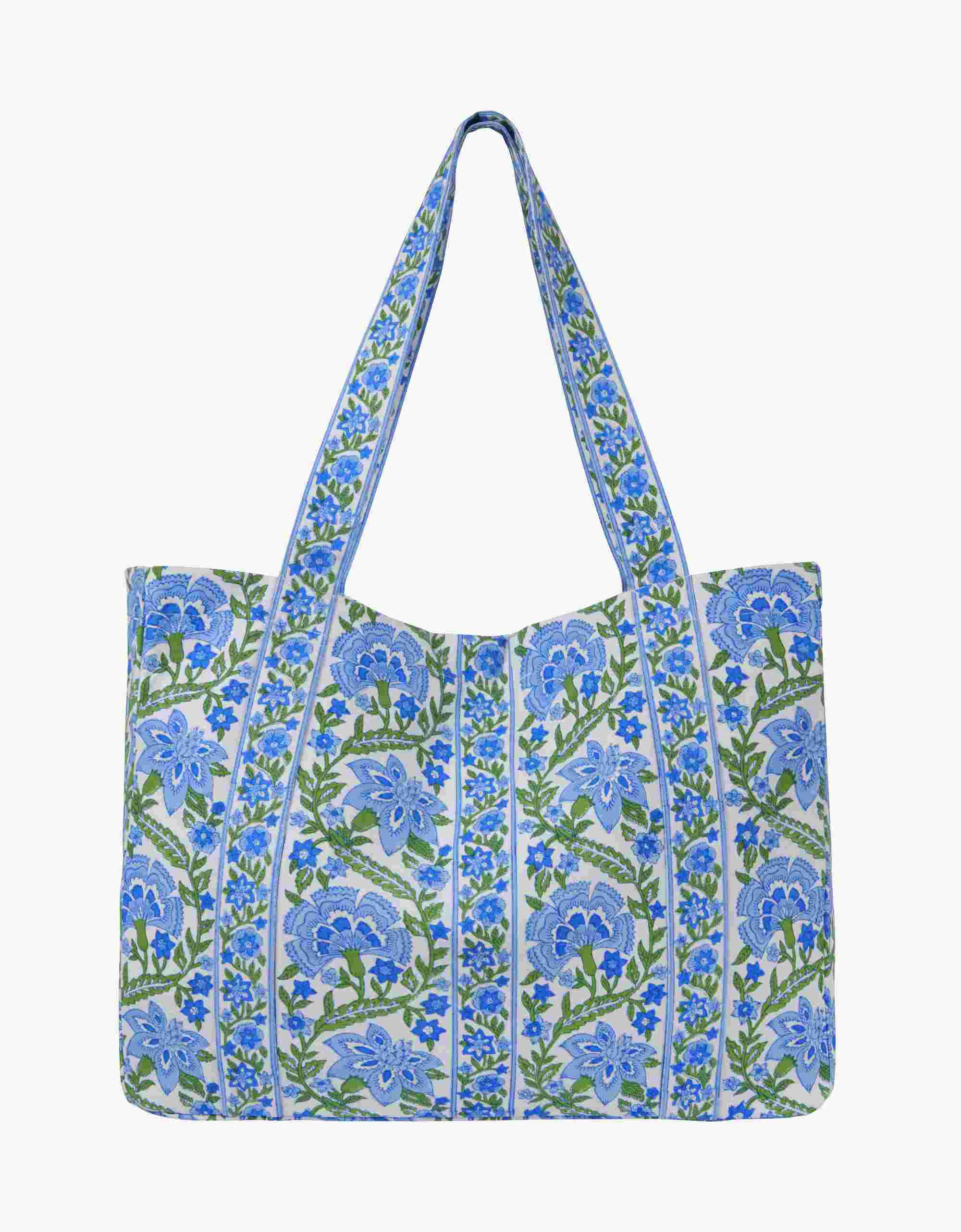 Tote Bag | Blue & White Floral | Block Print Cotton | Pink City Prints UK