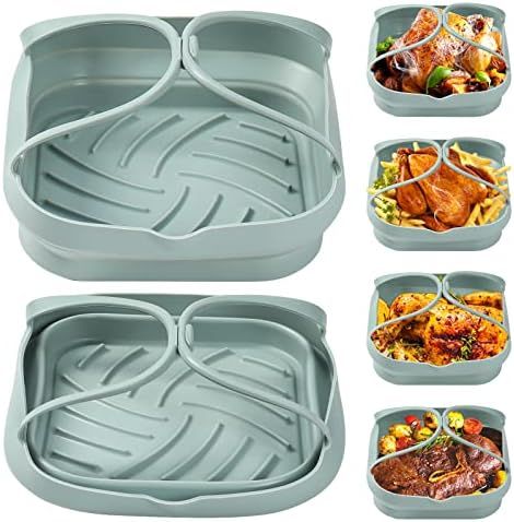 2Pack Air Fryer Silicone Liners 8 Inch Square, Foldable & Reusable Air Fryer Silicone Pot with Ha... | Amazon (US)