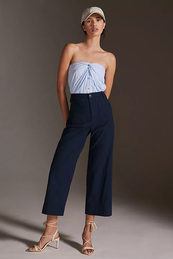 The Colette Cropped Wide-Leg Pants By Maeve in Blue Size SZ 27 TALL | Anthropologie (US)
