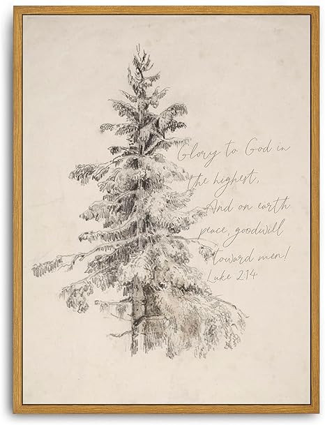 Roslynity Framed Canvas Wall Art Vintage Print Christmas Tree Scripture Paintings Peace On Earth ... | Amazon (US)