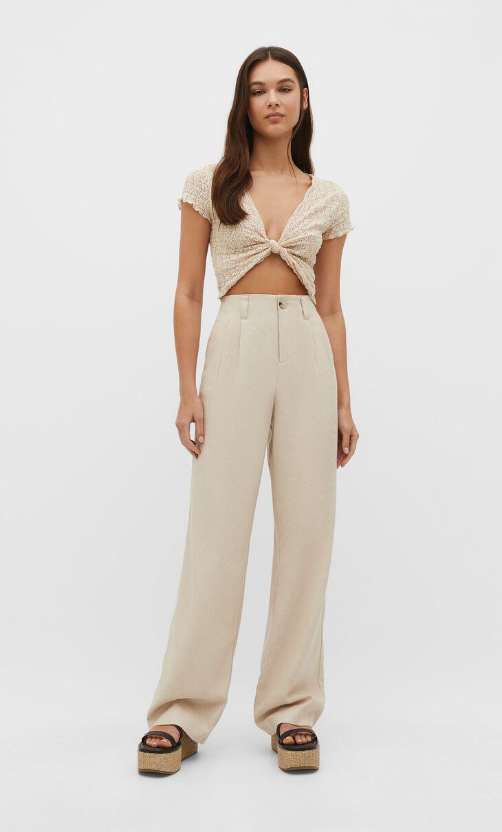 Smart linen blend trousers | Stradivarius (UK)