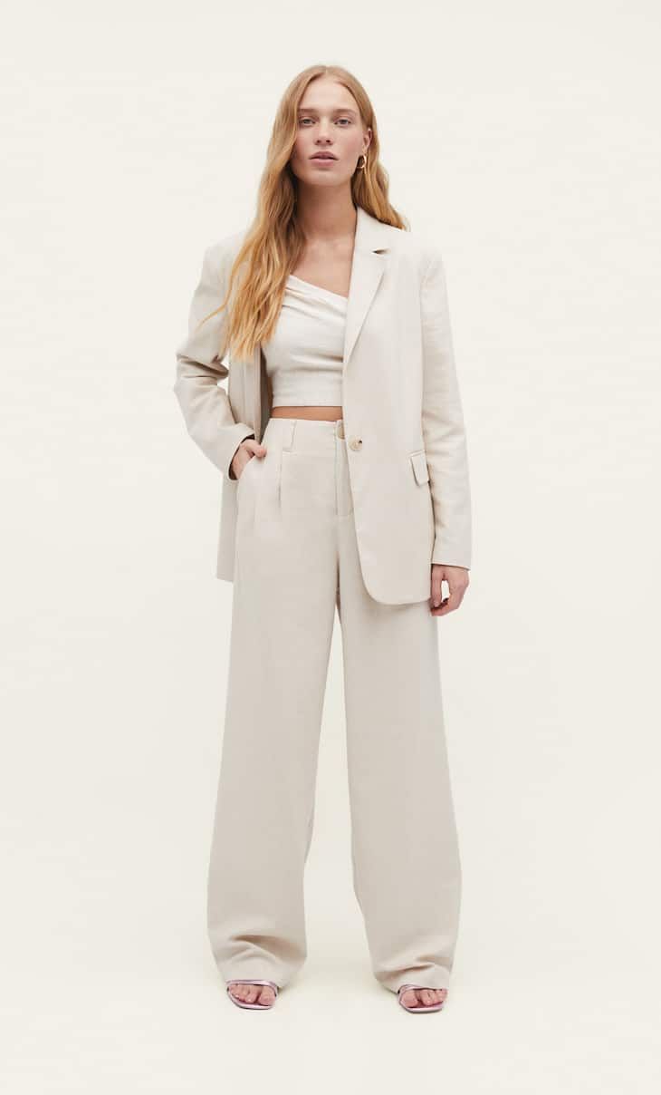 Smart linen blend trousers | Stradivarius (UK)