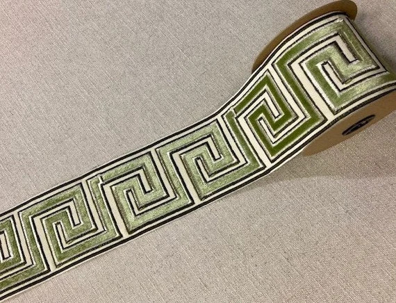 Cream & Green Combination 3.75 Inch Woven Suede Embroidery - Etsy | Etsy (US)