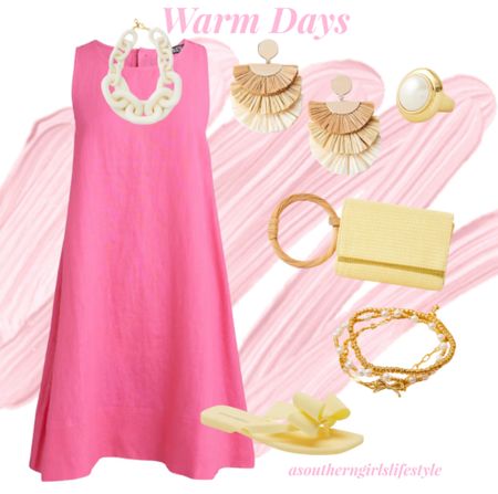 Warm Sunshine Days Outfit from Church to Brunch to a Party to a Baby Shower

Pink Linen Button-back Dress, Cream Link Necklace, Raffia Earrings, Pearl Ring, Yellow Straw Bracelet Pouch, Bow Pearl Bracelet Set & Yellow Bow Sandals 

Spring Dress. Summer Outfit. 

#LTKshoecrush #LTKstyletip #LTKSeasonal