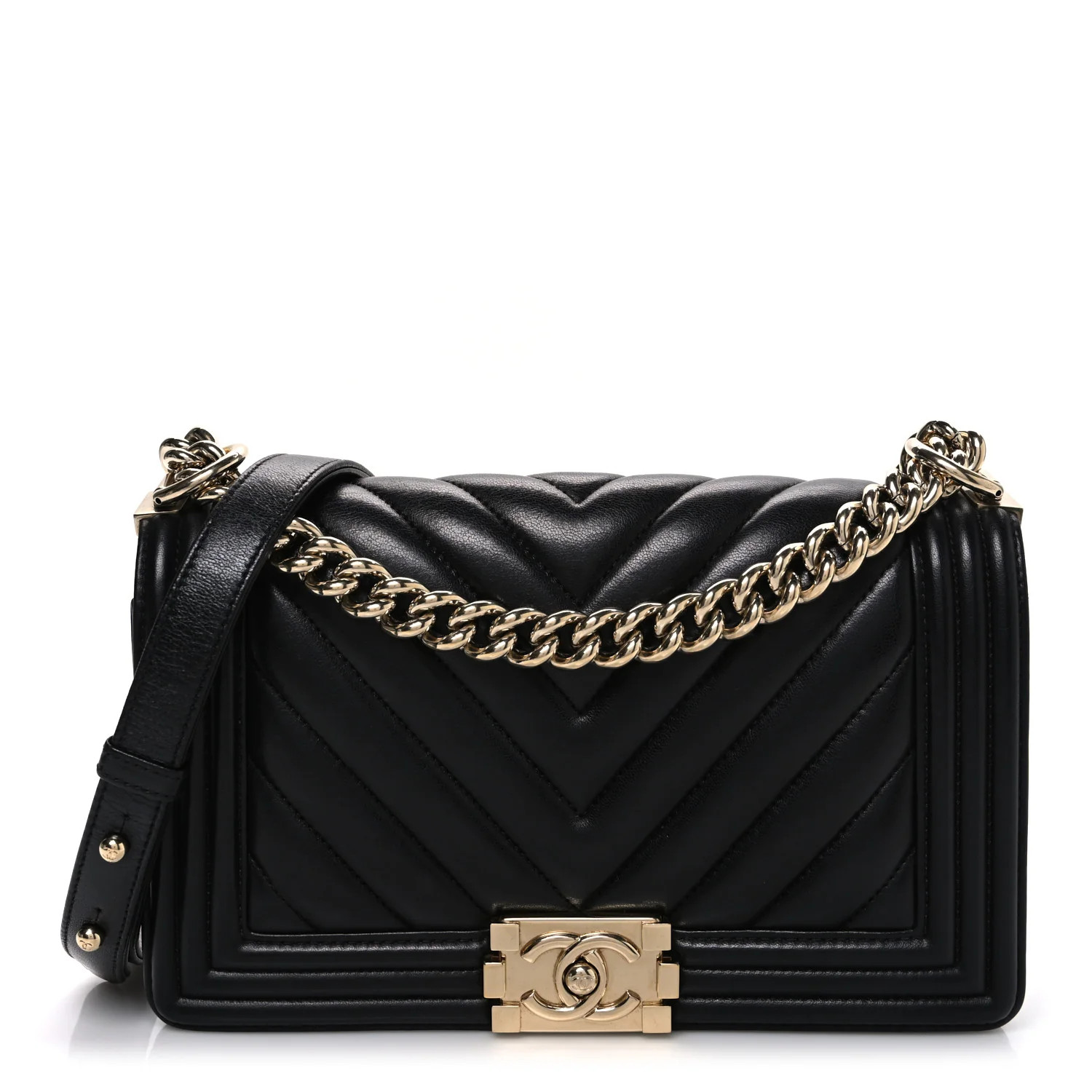 Chanel Calfskin Chevron Quilted Medium Boy Flap Black 1865288 | FASHIONPHILE (US)