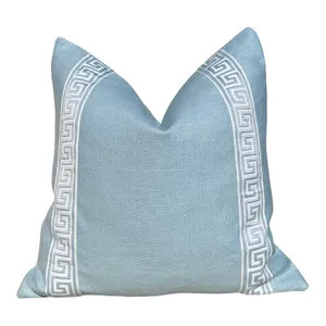 Thibaut Greek Key Linen Pillow in Sky Blue, High-end Coastal Throw Pillow, Modern Accent Greek Ke... | Etsy (US)