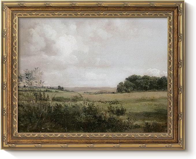 VIYYIEA Gold Framed Wall Art With Glass, Vintage Meadow Landscape Oil Canvas Print, Impressionist... | Amazon (US)
