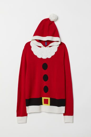 H & M - Hooded Christmas Sweater - Red | H&M (US + CA)