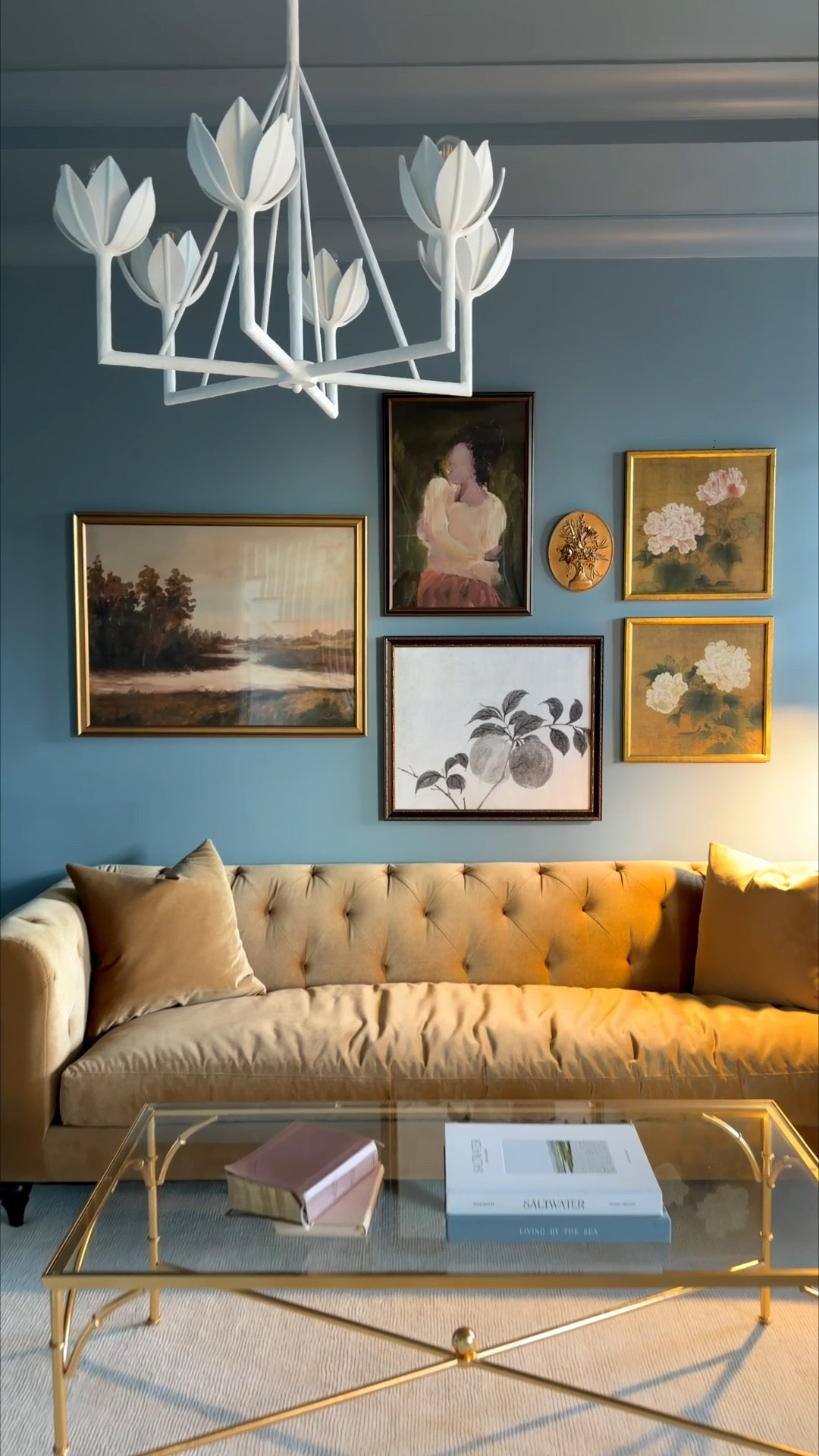 Our new podcast studio/study/office - color drenched in blue, with the perfect velvet sofa from Kathy kuo home. Shop this room here.

#LTKHome #LTKdayinmylife