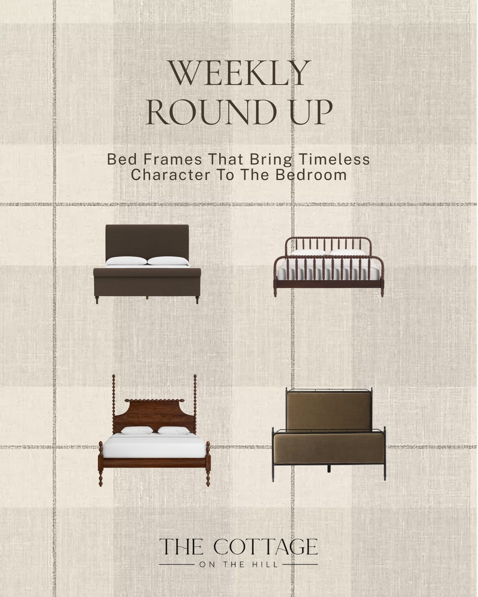 Bed frames that bring timeless character to the bedroom. From an upholstered platform to a spindle iron frame to a carved wood four-poster, four completely different looks, all proof that the bed frame is worth choosing with as much intention as anything else in the room.

All linked here 🤍 #LTKhome