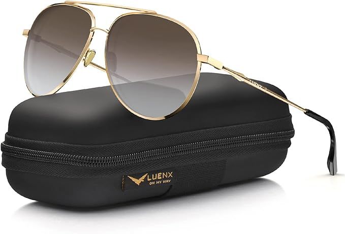 LUENX Aviator Sunglasses for Women Polarized Mirror with Case - UV 400 Protection 60MM | Amazon (US)