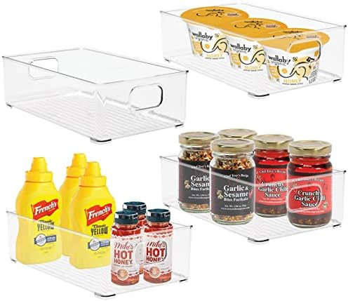 4 Cabinet Organizers and Storage Stackable Acrylic Clear Plastic Storage Bins Pantry Organizer Conta | Amazon (US)
