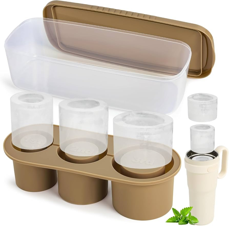 Ice Cube Tray Compatible with Stanley Cup,Silicone Ice Cube Molds with Lid & Bin,3 Hollow Cylinde... | Amazon (US)