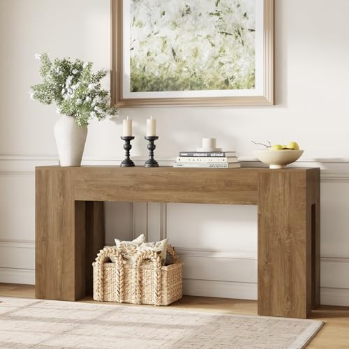 Epecoya Long Sofa Console Table for Entryway Living Room, 63-Inch Farmhouse Wood Behind Couch Table, Rectangular Accent Console with Wooden Double Base for Hallway Foyer Entrance, Natural Oak | Amazon (US)