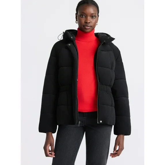 Free Assembly Women's Side Tie Puffer Jacket with Hood, Sizes XS-XXL | Walmart (US)