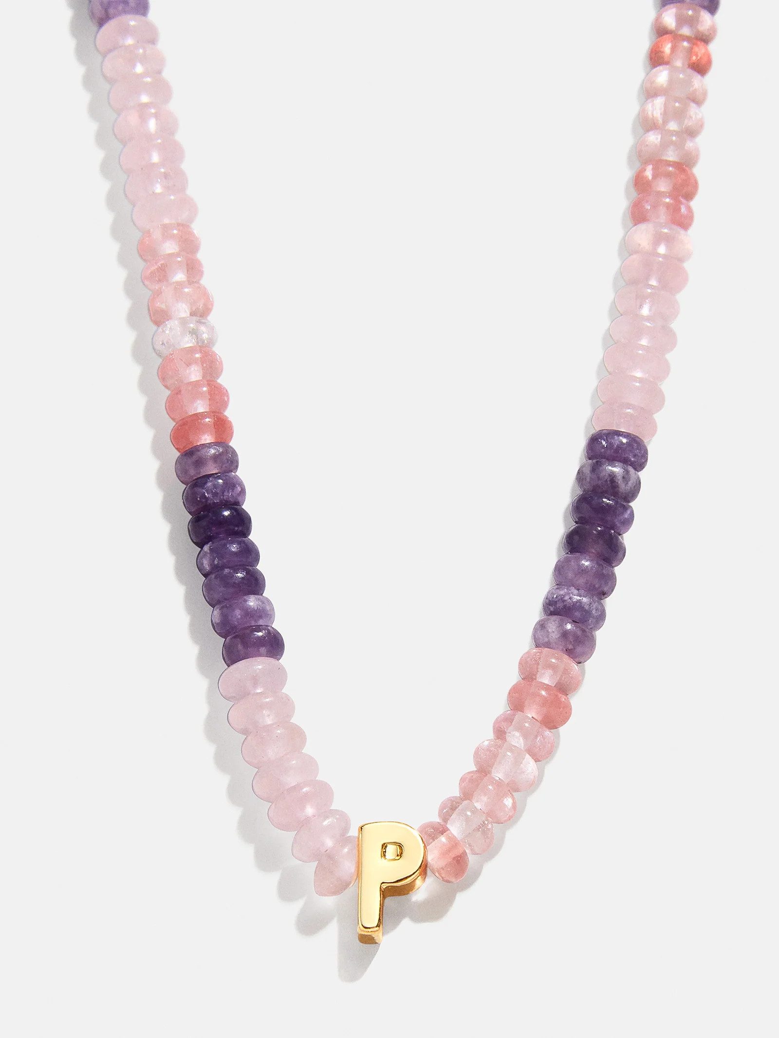 Semi-Precious Beaded Initial Necklace - Pink Ombre - P | BaubleBar