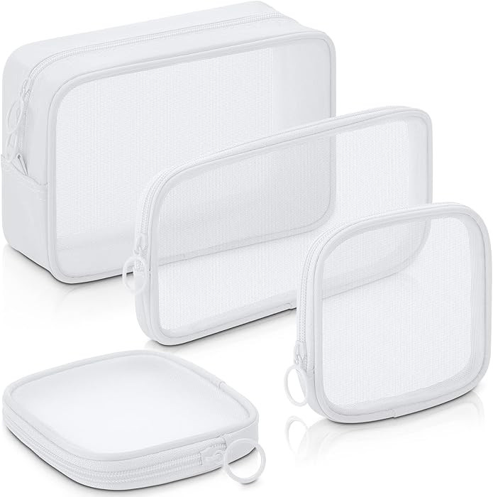 Weewooday 4 Pcs Mesh Makeup Bag Mesh Cosmetic Bag Travel Toiletry Pouch with Zipper Mini Makeup C... | Amazon (US)