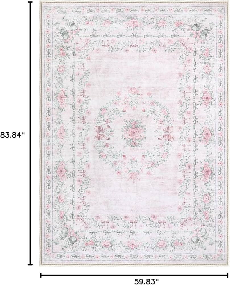 Wonnitar Floral Bow Pink Rug for Bedroom, Washable 5x7 Area Rug for Girls Nursery, Ultra-Thin Non... | Amazon (US)
