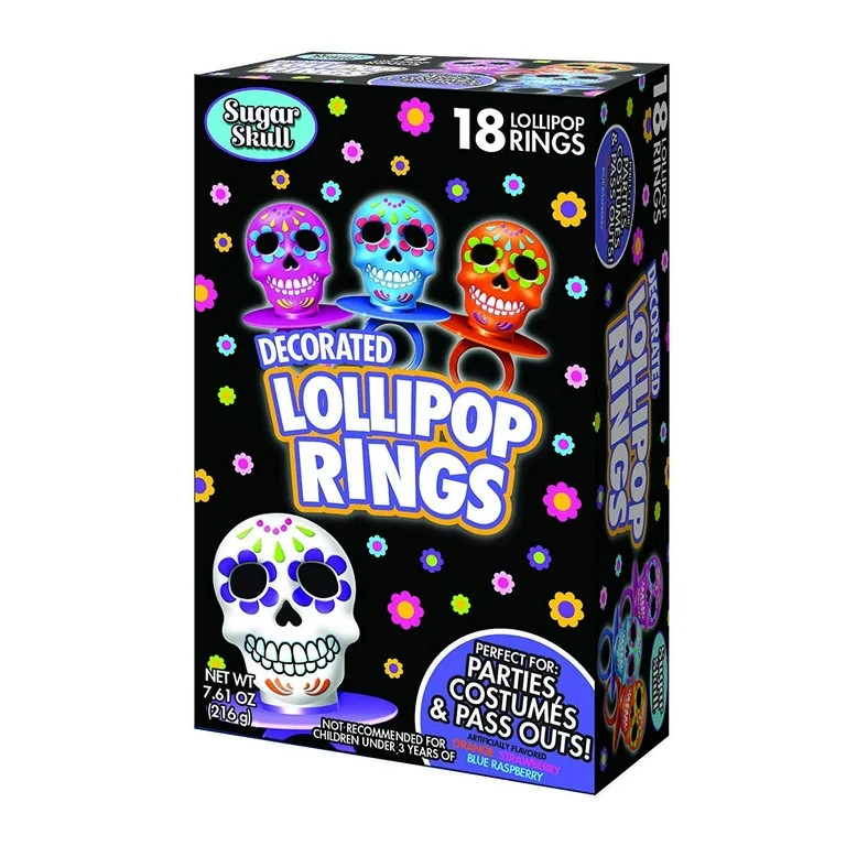 Halloween Day of the Dead Sugar Skull Lollipop Rings, Box of 18 | Walmart (US)