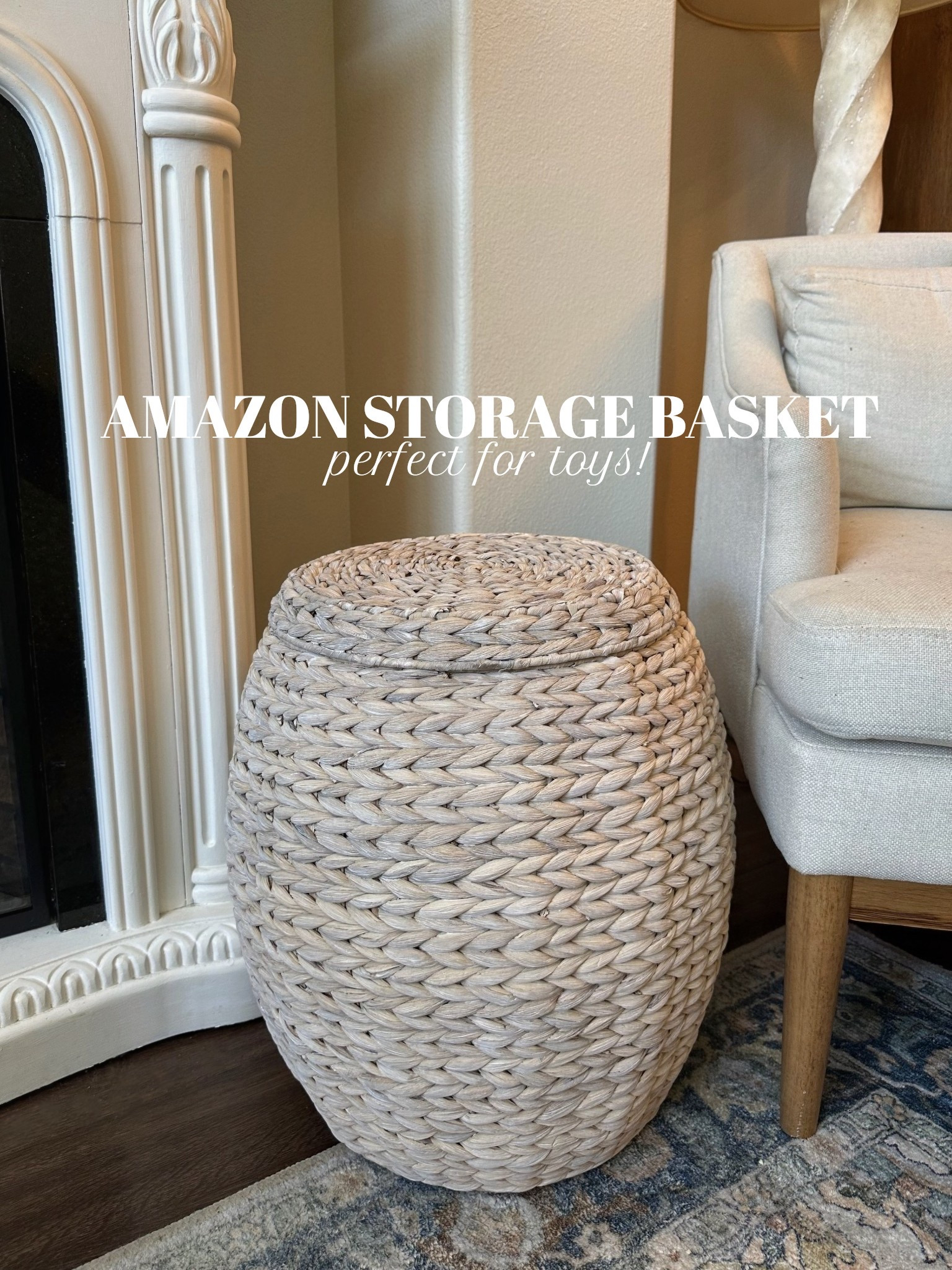 Amazon storage basket - great quality & ample storage. Perfect for toys or blankets

It does not have side handles so I would not recommend using for anything that needs to be moved from room to room 

#LTKFindsUnder100 #LTKKids