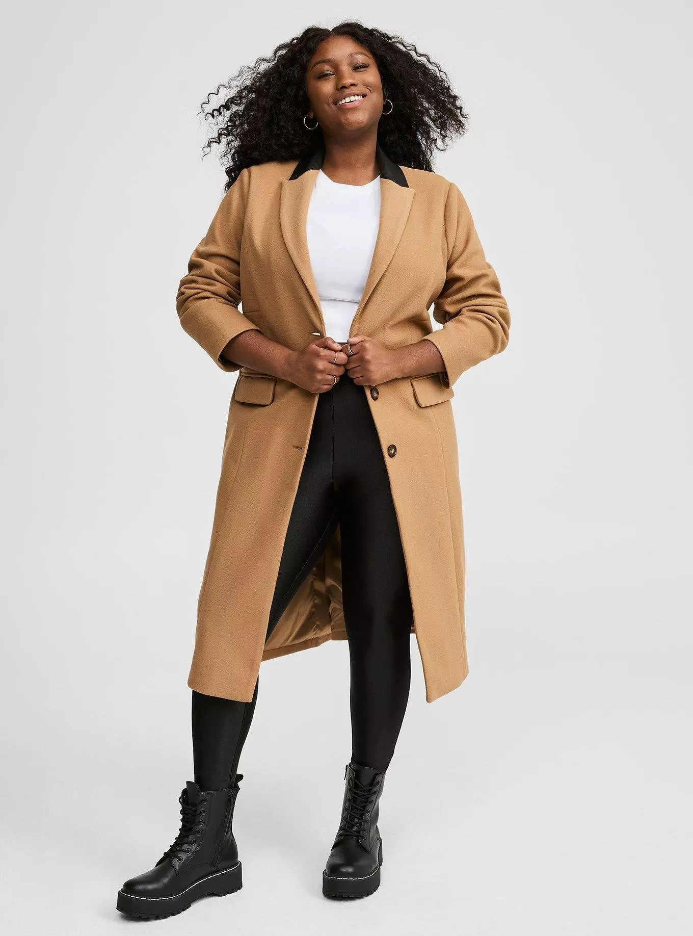 Softest Coat Faux Leather Collar Longline Coat | Torrid (US & Canada)