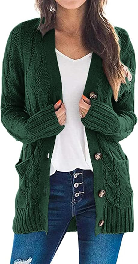 PRETTYGARDEN Women's Open Front Cardigan Sweaters Fall Fashion Button Down Cable Knit Chunky Wint... | Amazon (US)