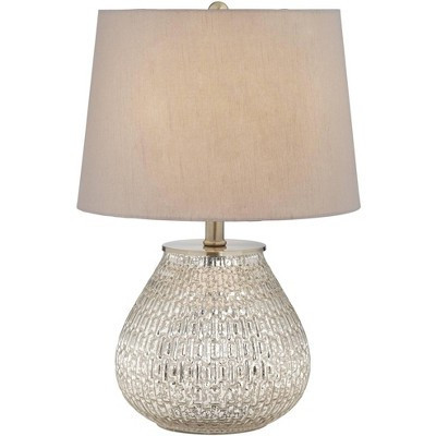 360 Lighting Cottage Accent Table Lamp 19 1/2" High Mercury Glass Teardrop Gray Drum Shade for Bedroom Bedside Nightstand Office | Target