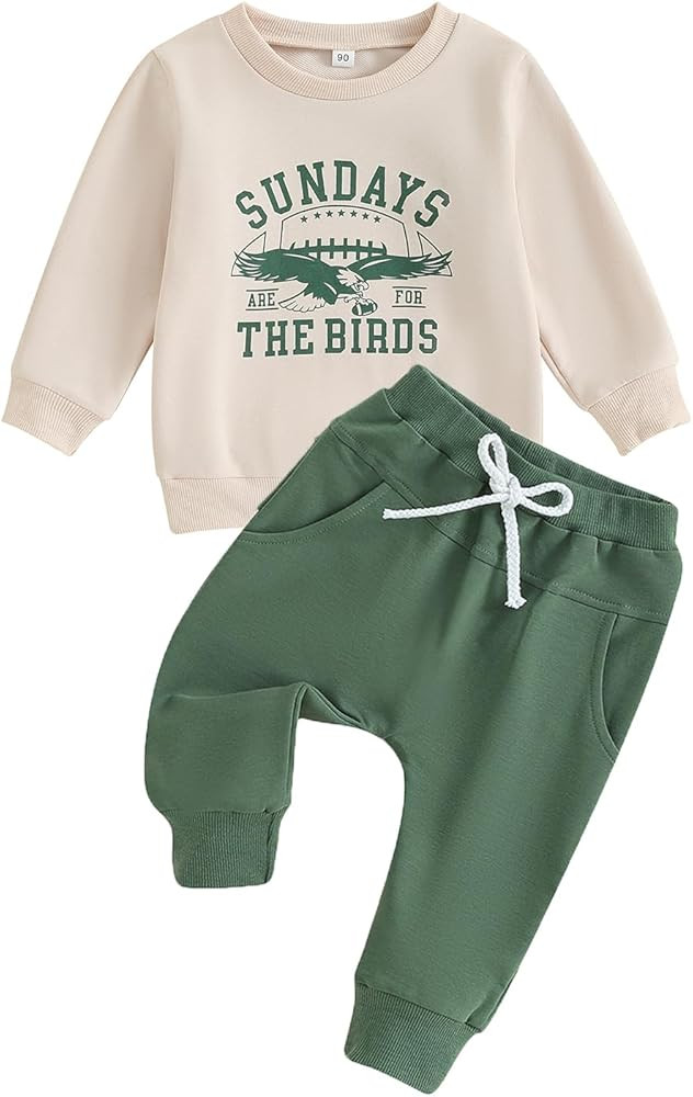 Ehfomius Toddler Baby Boy Football Outfit Sundays Are For the Birds Sweatshirt Pants Set Fall Win... | Amazon (US)