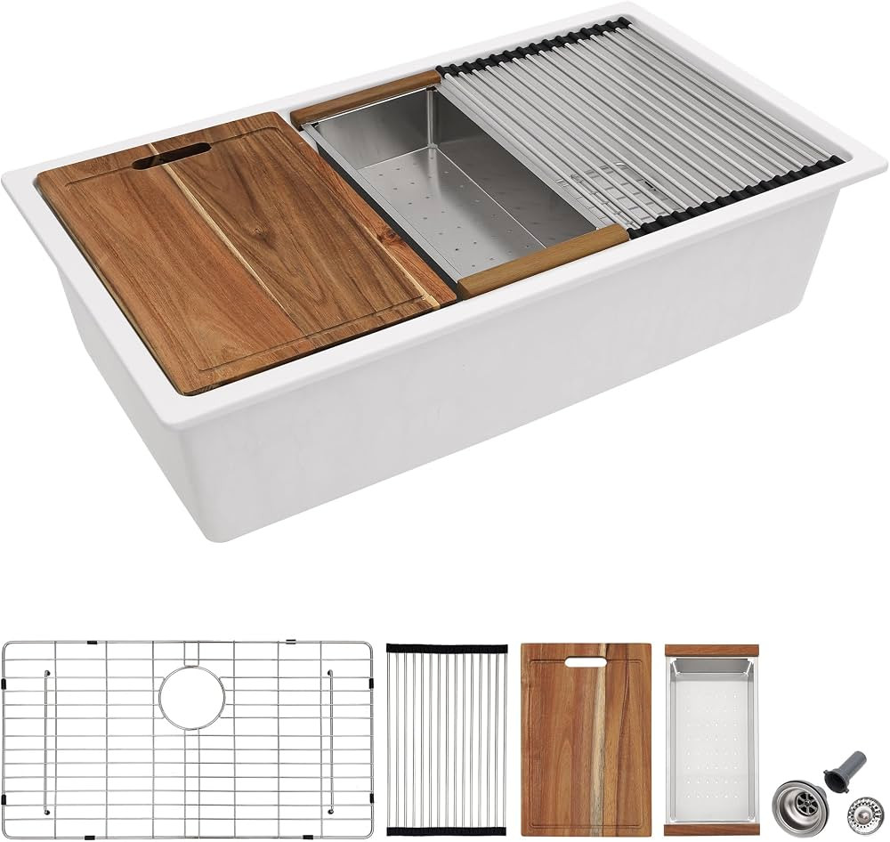 30 Granite Composite Kitchen Sink - Fulorni 30"x19" Granite Kitchen Sink Ledge Workstation Underm... | Amazon (US)