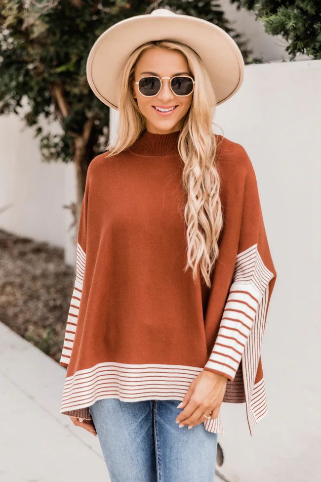 Everything You Need Brown Striped Poncho | The Pink Lily Boutique