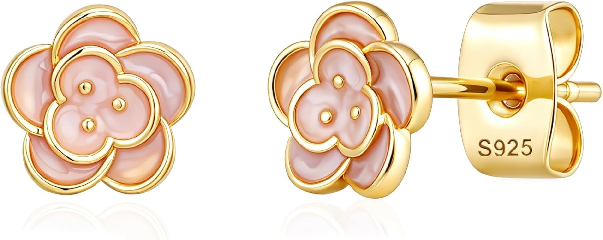 Lunvky 14k Gold Plated Flower Stud Earrings for Women, Dainty Cute Sterling Silver Posts Cartilag... | Amazon (US)