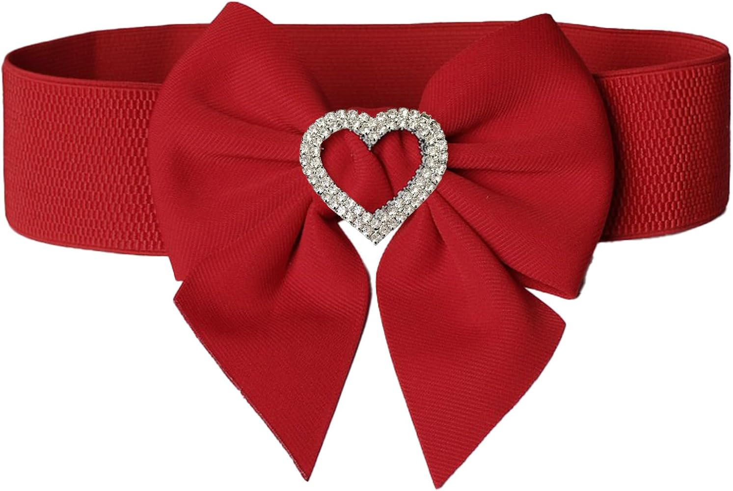 Women's Elastic Bow Belt with Heart-Shaped Rhinestone Stretch Ladies Belts for Dress | Amazon (US)