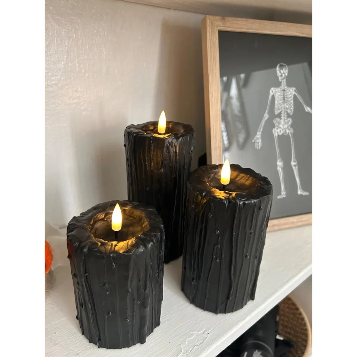 Halloween Flameless Pillar Candles Set of 3, Black Dripping Wax LED Candles with Remote, Real Wax... | Wayfair North America