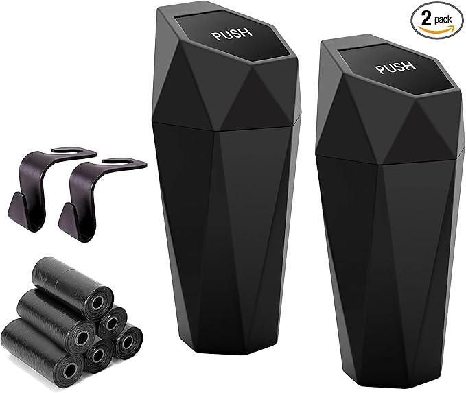 Ginsco Car Trash Can Cup Holder, 2 Pack Mini Trash Can with Lid, Car Accessories for Interior, Le... | Amazon (US)