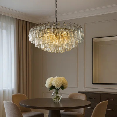 28'' Midcentury Modern Murano Glass Round Chandeliers 6-light Handblown Glass Pendant Light Fixture Aged Bronze Finish For Dining Room Living Room | Wayfair North America