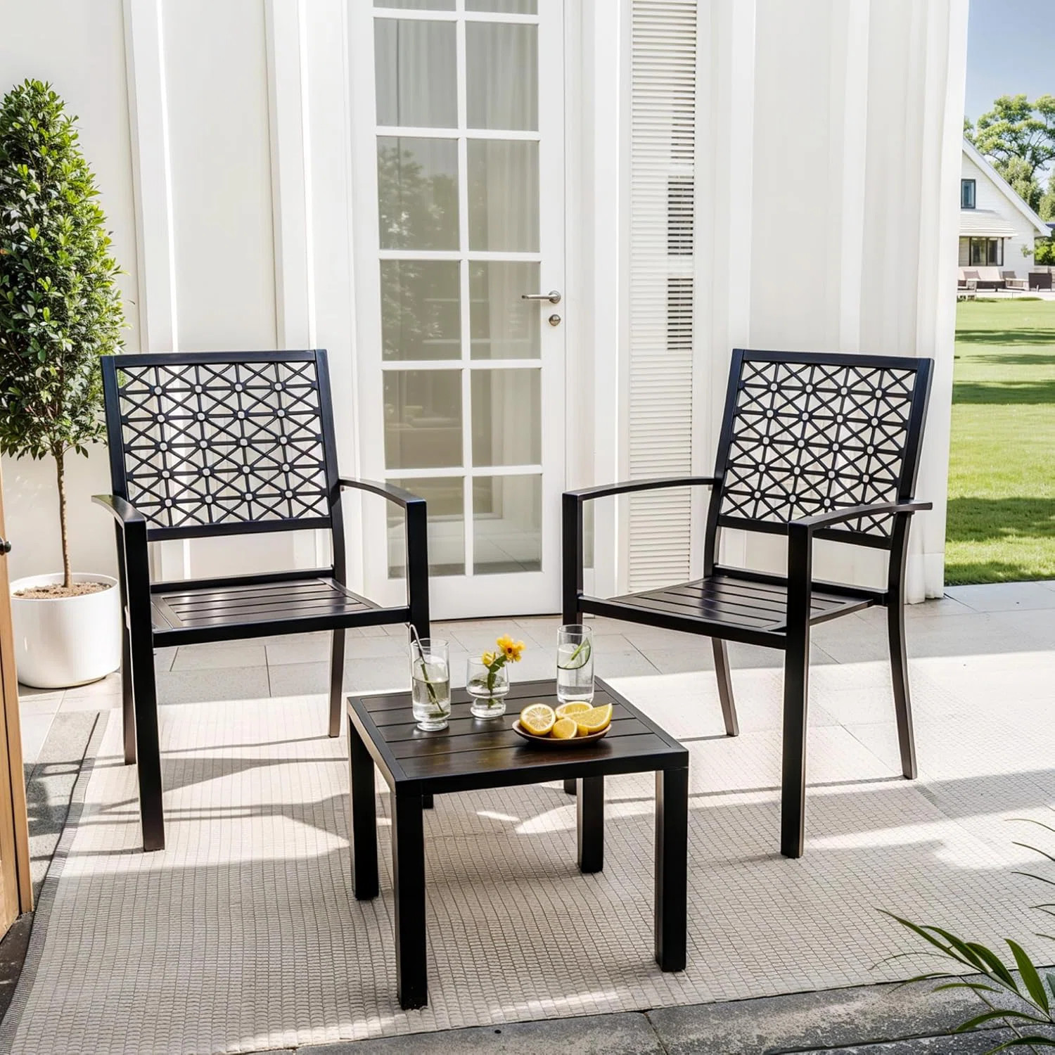 3 Pieces Patio Furniture Set, Metal Outdoor Furniture with 2 Chairs and Coffee Table, Modern Bist... | Wayfair North America