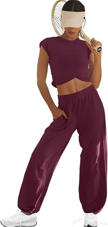 LAMISSCHE Womens Lounge Set Crop Top and Wide Leg pants Sets with Pockets | Amazon (US)