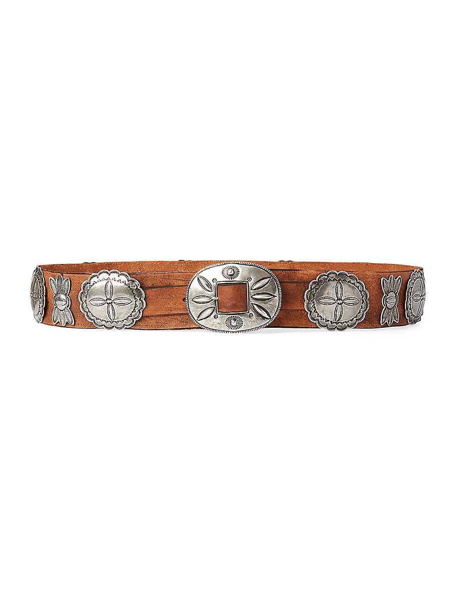 Women's Casted Concho Leather Belt - Brown - Size Medium | Saks Fifth Avenue