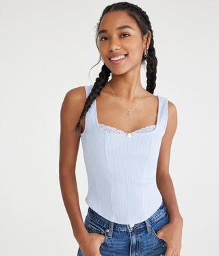 Solid Square-Neck Corset Tank | Aeropostale