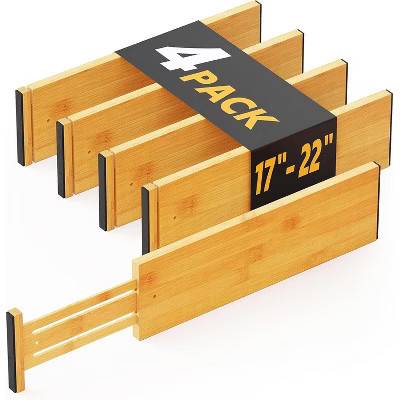 Set of 4 Bamboo Dresser Drawer Dividers: Adjustable from 17” to 22”, 4.65” High, Natural | Target