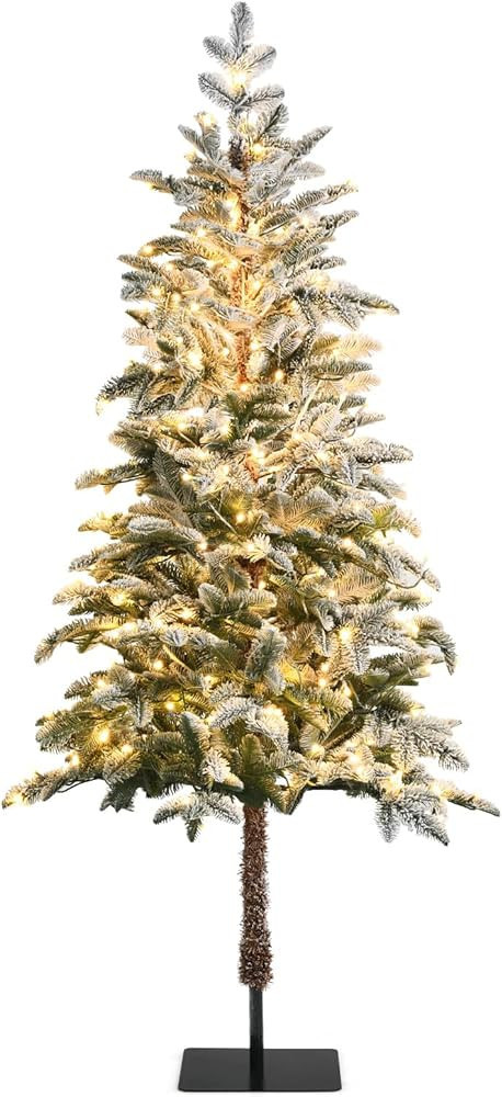 Goplus 6ft Pre-lit Pencil Christmas Tree, Snow Flocked Artificial Slim Tree w/ 250 Warm White LED... | Amazon (US)