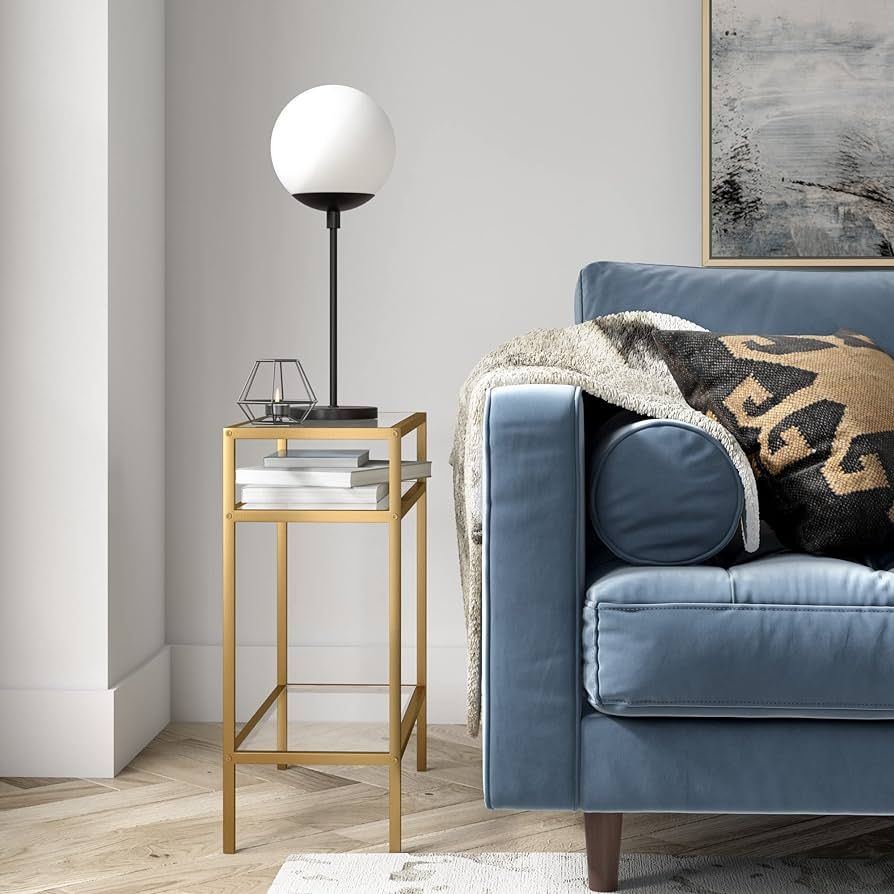 Henn&Hart 24" Wide Rectangular Rectangular Side Table in Brass, Table for Living Room, Bedroom | Amazon (US)