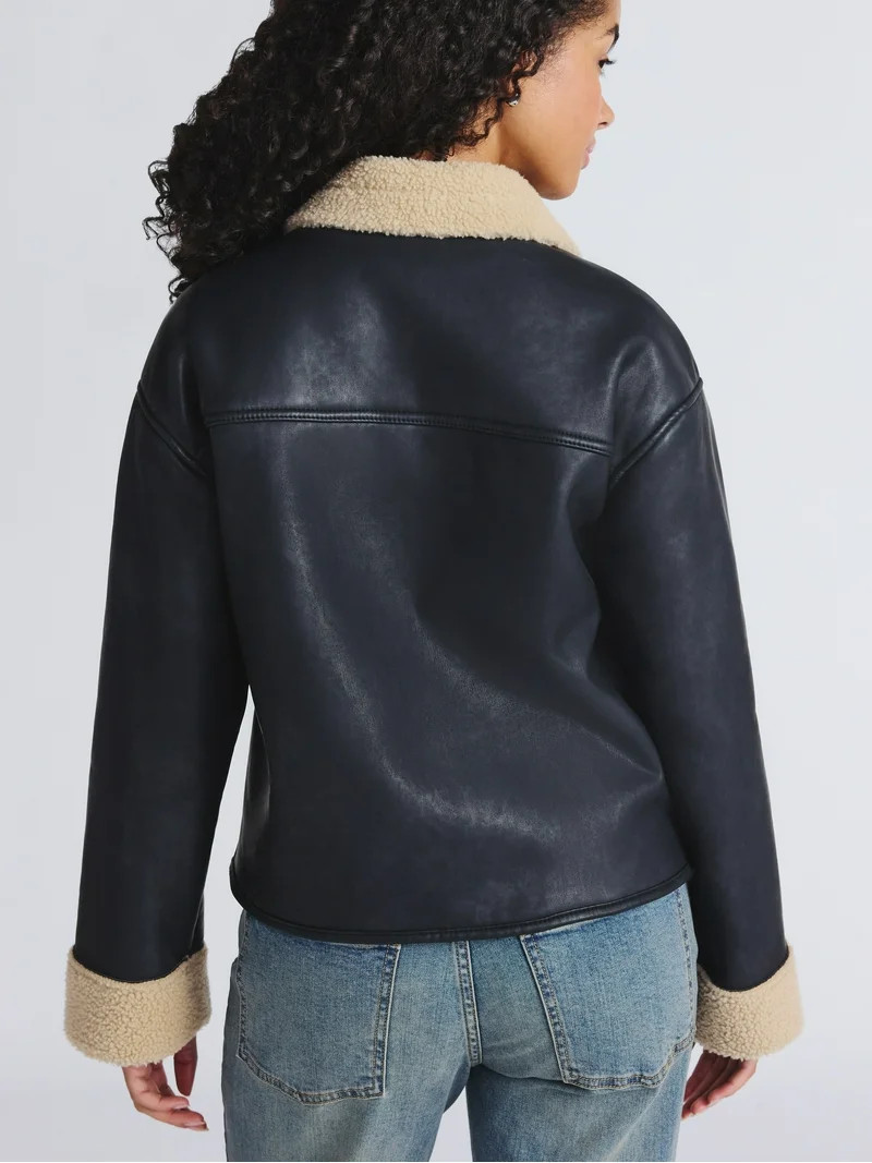 Time and Tru Women's and Women's Plus Bonded Faux Shearling Jacket, Sizes XS-2X | Walmart (US)